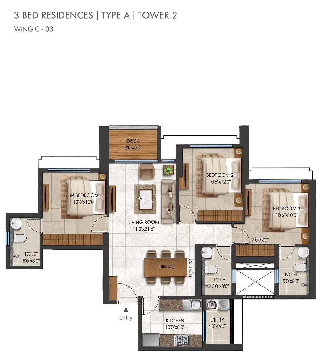 3 BHK Floor Plan 2